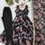 Black floral print muslin gown with pant & organza dupatta