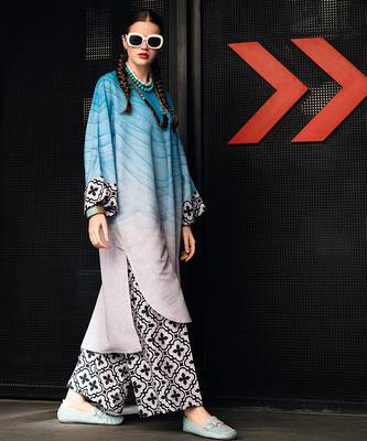 Blue geometric print linen  fancy co-ord set for women 1