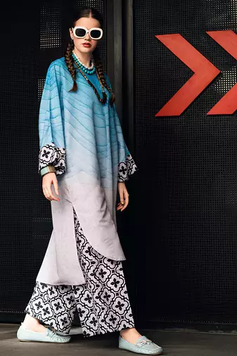 Blue geometric print linen  fancy co-ord set for women
