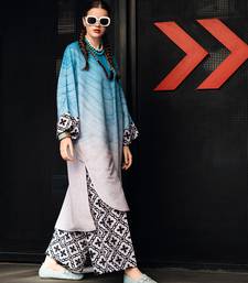 Blue geometric print linen  fancy co-ord set for women