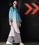 Blue geometric print linen  fancy co-ord set for women