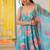 Sky blue floral print muslin gown with pant & organza dupatta