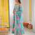 Sky blue floral print muslin gown with pant & organza dupatta