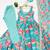 Sky blue floral print muslin gown with pant & organza dupatta