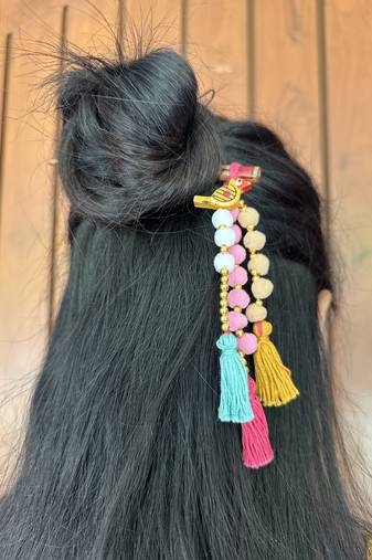 Multicolored handmade pompom bunstick