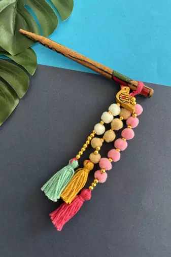 Multicolored handmade pompom bunstick
