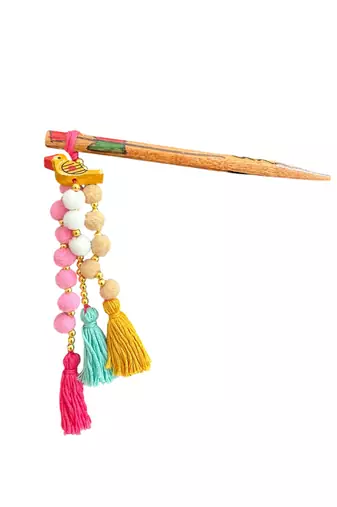 Multicolored handmade pompom bunstick