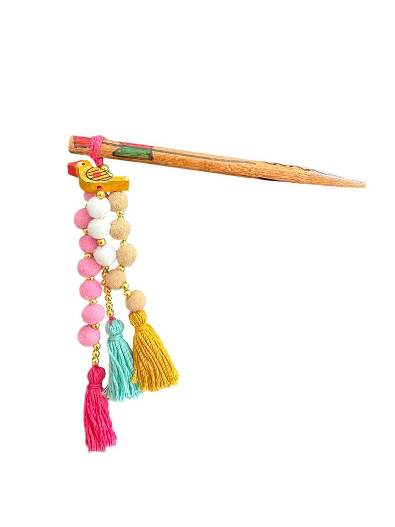 Multicolored handmade pompom bunstick