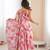 Candy pink floral print muslin gown with pant & organza dupatta