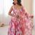 Candy pink floral print muslin gown with pant & organza dupatta