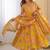 Mustard yellow floral print muslin gown with pant & organza dupatta