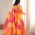 Orange bandhani printed maslin anarkali suit set with dupatta