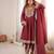 Maroon embroidery & lace work crunchy silk suit with dhoti & dupatta