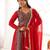 Crimson red printed anarkali suit with pant & dupatta
