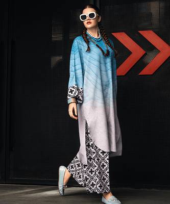 Blue geometric print linen  fancy co-ord set for women 2