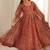 Rust orange printed organza anarkali with pant & dupatta