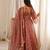 Rust orange printed organza anarkali with pant & dupatta