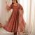 Rust orange printed organza anarkali with pant & dupatta