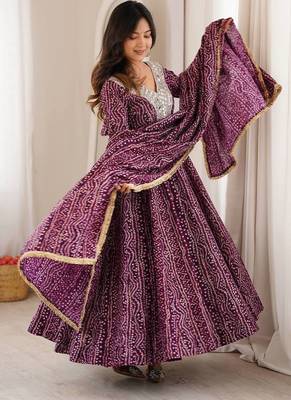 Purple mirror embroidery rayon anarkali with pant & dupatta 4