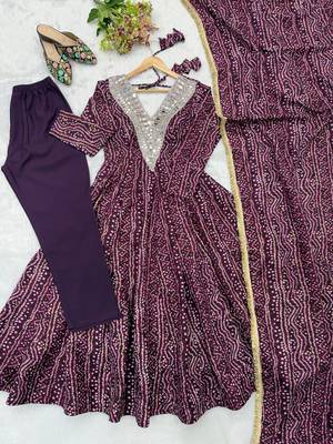 Purple mirror embroidery rayon anarkali with pant & dupatta 5