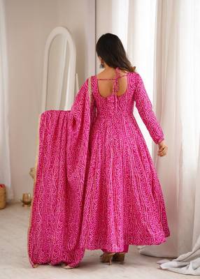 Pink mirror embroidery rayon anarkali with pant & dupatta 2