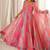 Fuchsia pink abstract printed organza anarkali suit set