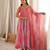 Fuchsia pink abstract printed organza anarkali suit set