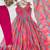 Fuchsia pink abstract printed organza anarkali suit set