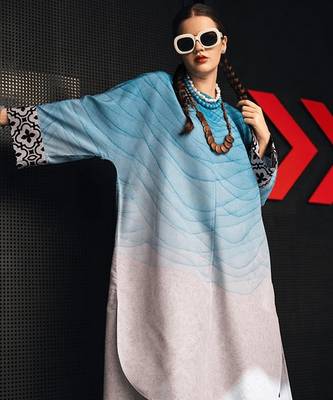 Blue geometric print linen  fancy co-ord set for women 4