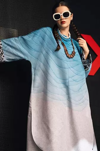 Blue geometric print linen  fancy co-ord set for women