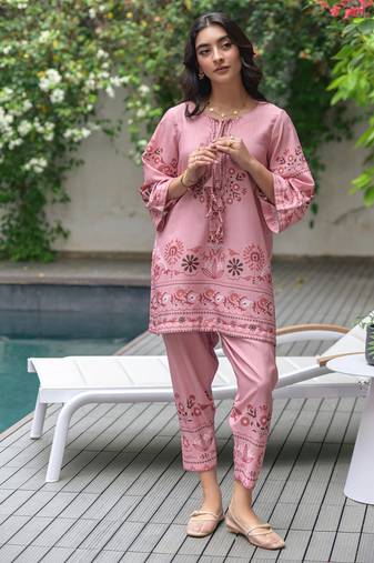 Pink floral print linen  fancy co-ord set for women