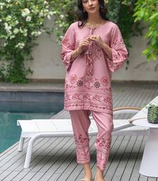 Pink floral print linen  fancy co-ord set for women
