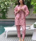 Pink floral print linen  fancy co-ord set for women