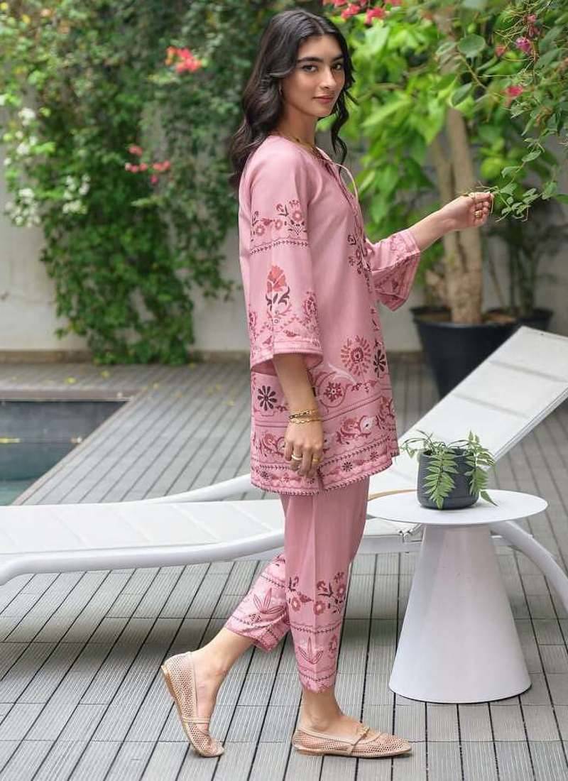 Pink floral print linen  fancy co-ord set for women