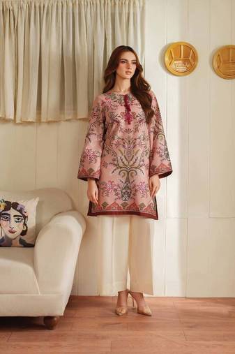 Peach floral print linen  fancy co-ord set for women