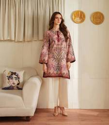 Peach floral print linen  fancy co-ord set for women