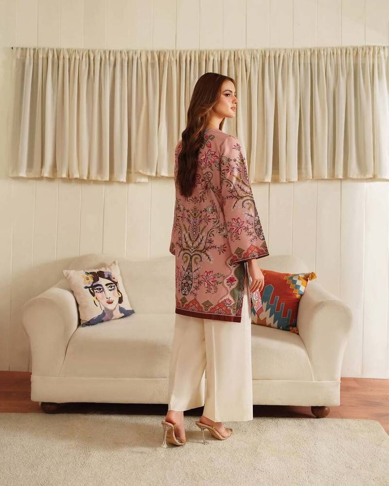 Peach floral print linen  fancy co-ord set for women