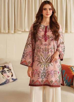 Peach floral print linen  fancy co-ord set for women 3