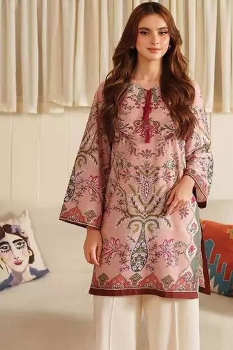 Peach floral print linen  fancy co-ord set for women