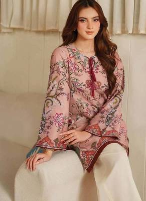 Peach floral print linen  fancy co-ord set for women 4