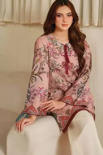Peach floral print linen  fancy co-ord set for women