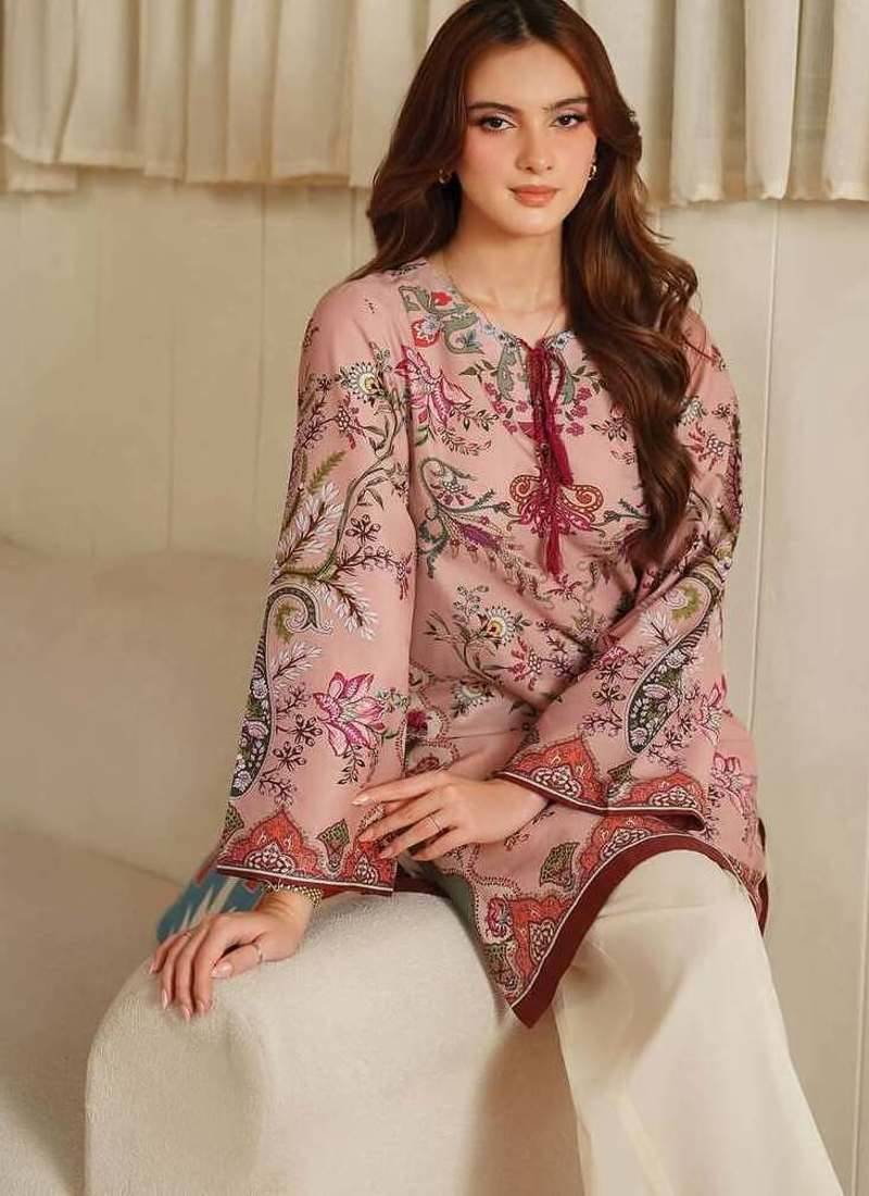 Peach floral print linen  fancy co-ord set for women