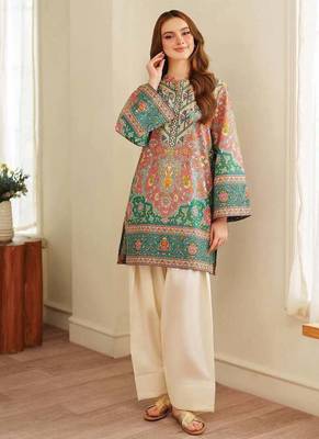 Multicolor floral print linen  fancy co-ord set for women 1
