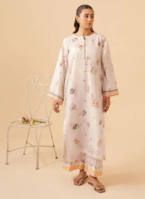Ivory floral print linen  fancy co-ord set for women 1