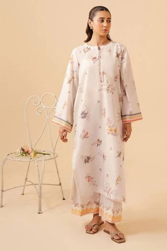 Ivory floral print linen  fancy co-ord set for women