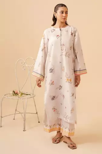Ivory floral print linen  fancy co-ord set for women