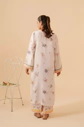 Ivory floral print linen  fancy co-ord set for women