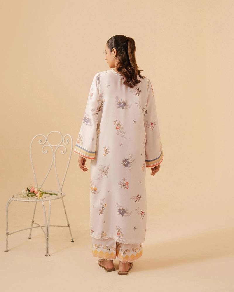 Ivory floral print linen  fancy co-ord set for women