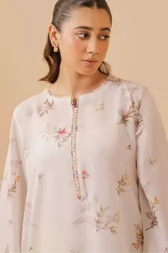Ivory floral print linen  fancy co-ord set for women