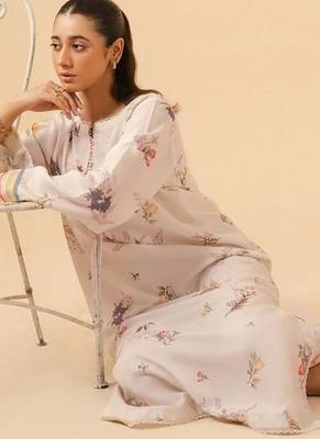 Ivory floral print linen  fancy co-ord set for women 4